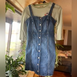 ✨ Hollister Mini Button-Up Denim Overall Dress with Adjustable Straps ✨